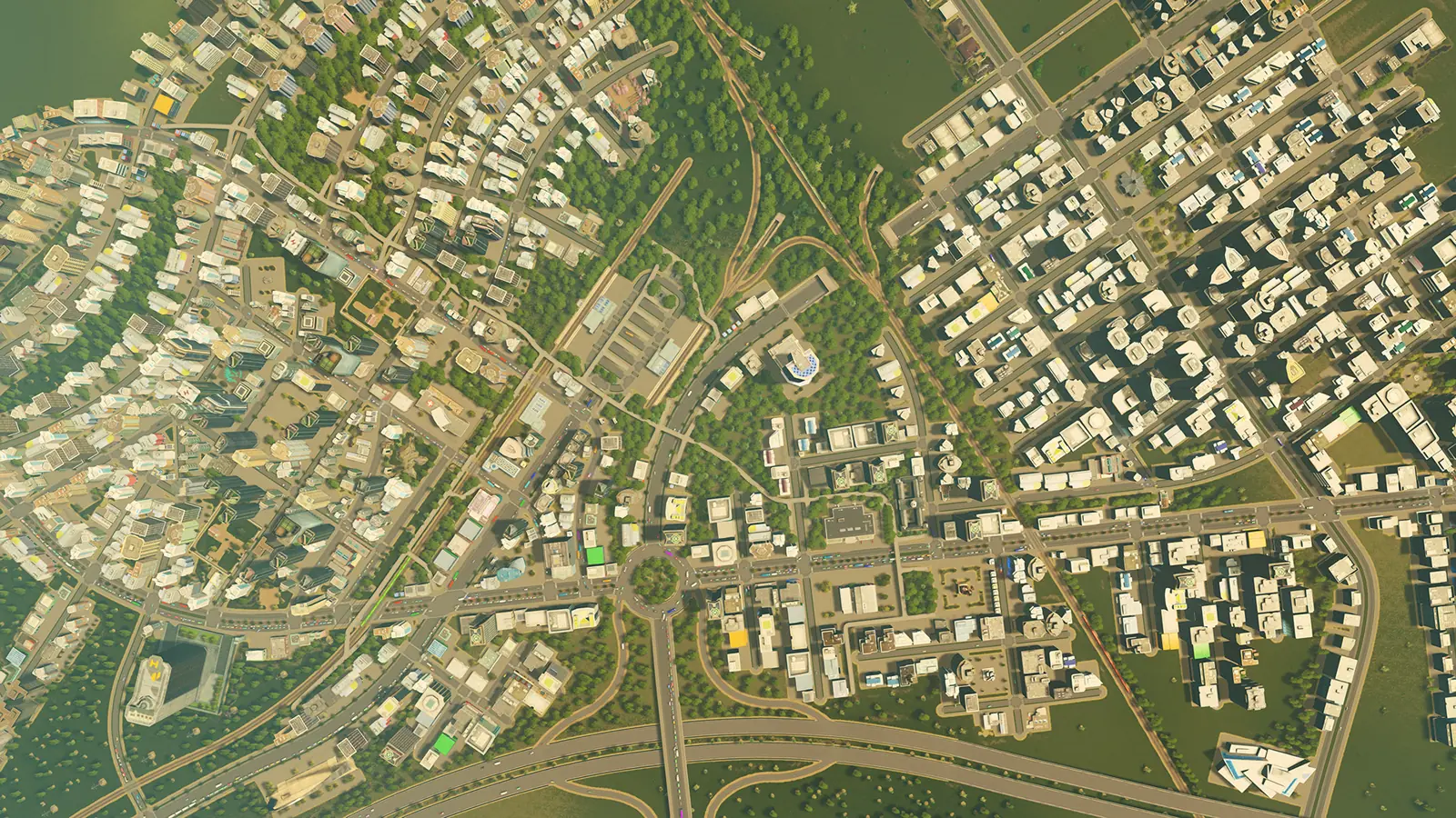 Cities Skylines, a big city seen from above